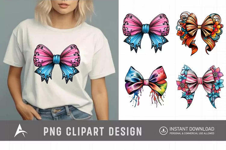 Watercolor Gingham Bows Clipart