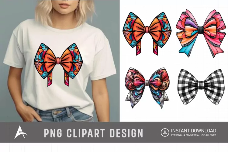 Watercolor Gingham Bows Clipart