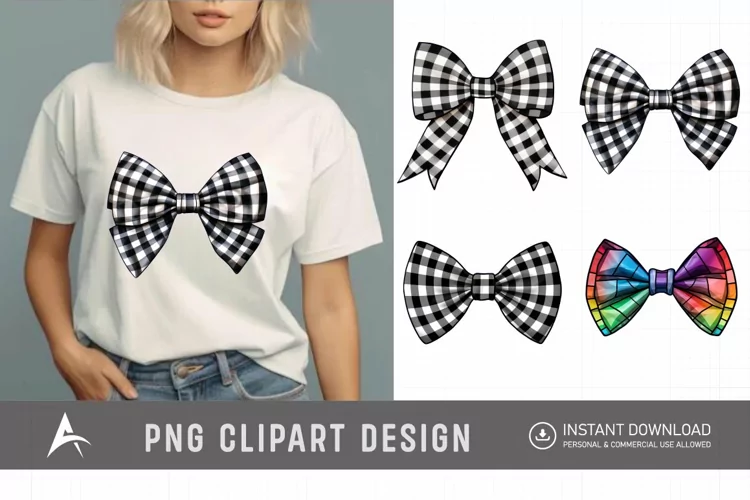Watercolor Gingham Bows Clipart