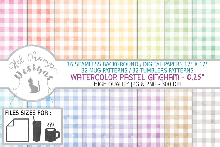 watercolor gingham pastel digital paper sublimation design scrapbooking mugs tumblers 1