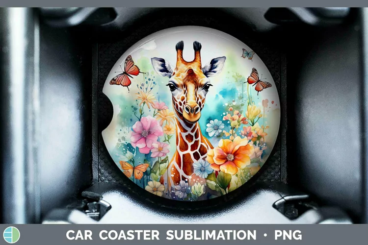 Watercolor Giraffe Car Coaster | Sublimation Coaster Designs