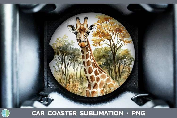 Watercolor Giraffe Car Coaster Sublimation Designs