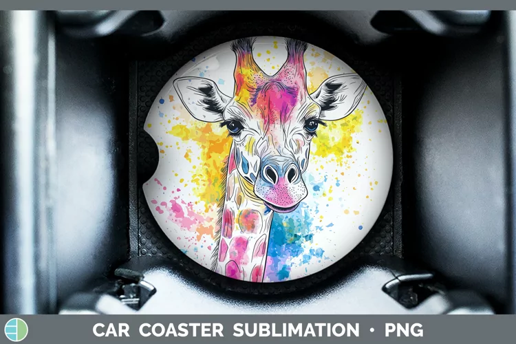 Watercolor Giraffe Car Coaster Sublimation Designs