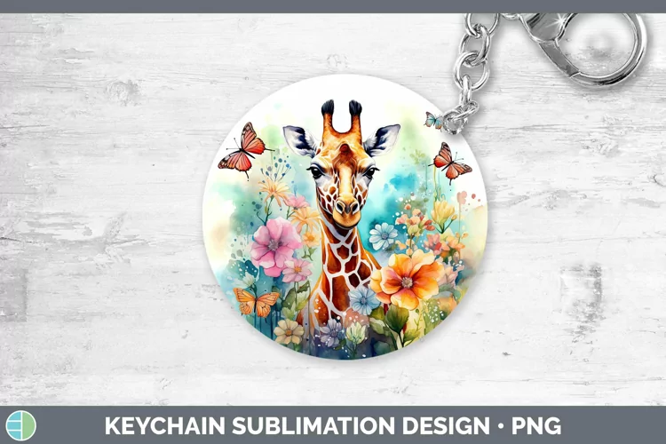 Watercolor Giraffe Keychain | Sublimation Keyring Designs