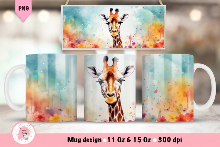 Watercolor Giraffe Mug Wrap For 11 oz and 15 oz