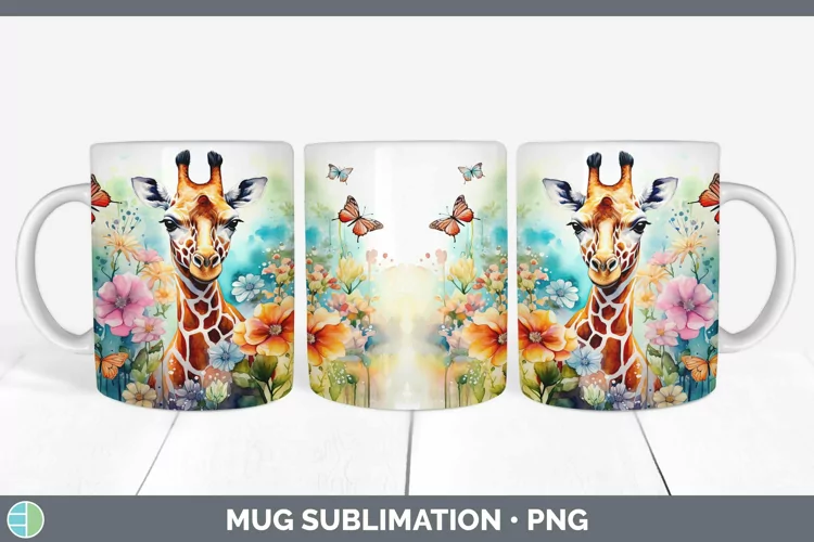 Watercolor Giraffe Mug Wrap | Sublimation Coffee Cup Designs