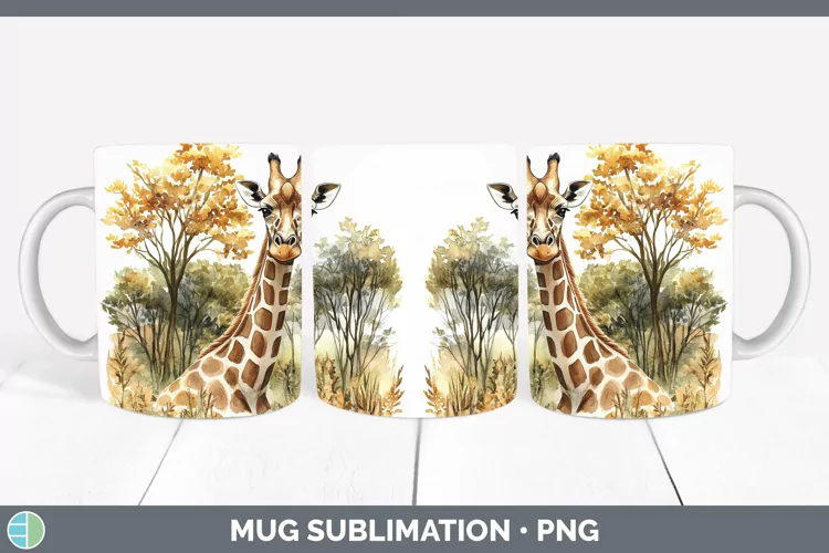 Watercolor Giraffe Mug Wrap Sublimation Coffee Cup Designs