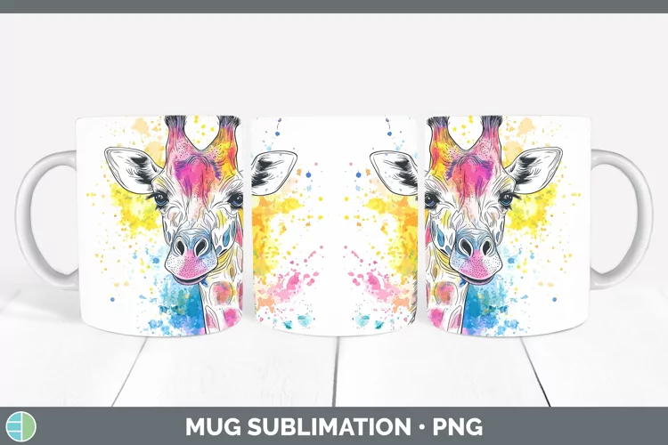 Watercolor Giraffe Mug Wrap Sublimation Coffee Cup Designs