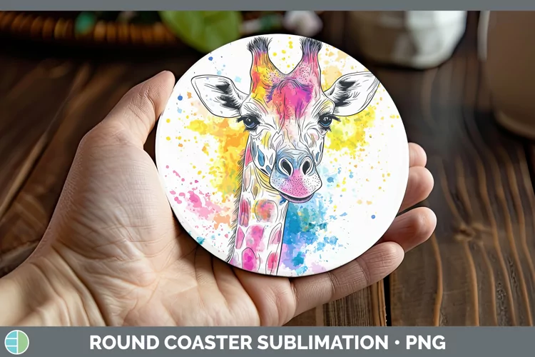 Watercolor Giraffe Round Coaster Sublimation Coaster Designs