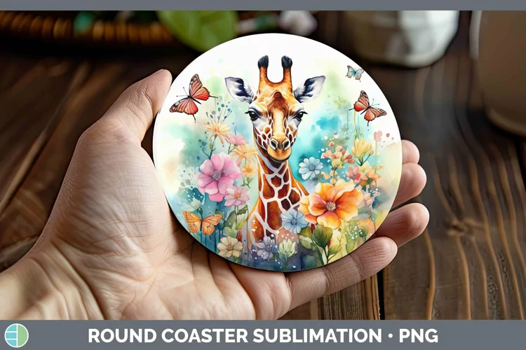 Watercolor Giraffe Round Coaster | Sublimation Coaster Desig