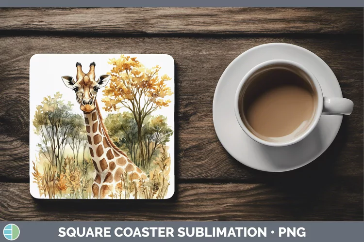 Watercolor Giraffe Square Coaster Sublimation Coaster Design