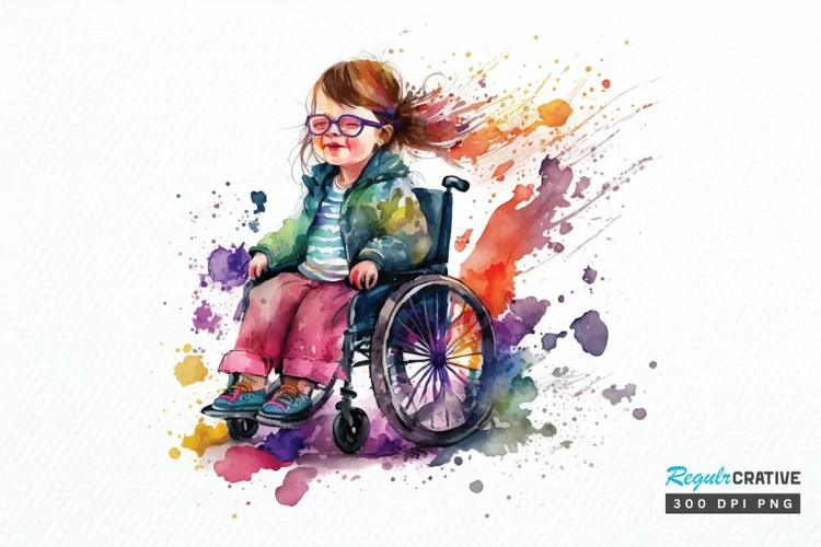 Watercolor Girl with Disability PNG Clipart