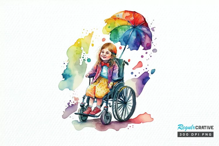 Watercolor Girl with Disability PNG Clipart
