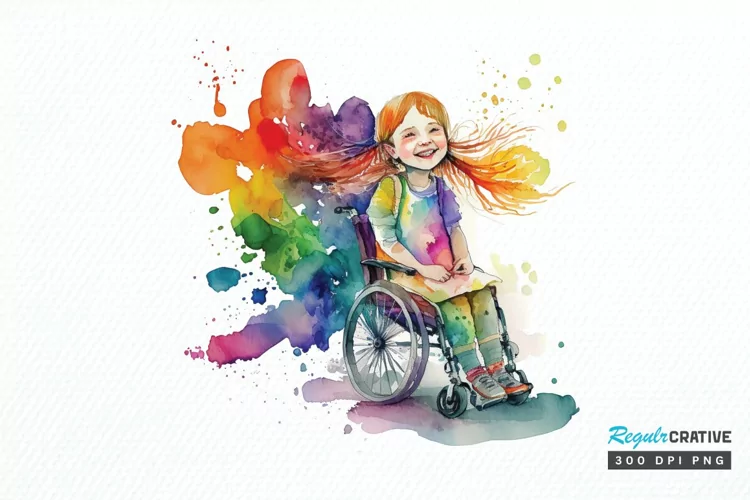 Watercolor Girl with Disability PNG Clipart