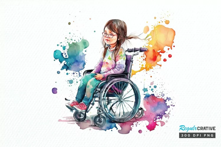 Watercolor Girl with Disability PNG Clipart