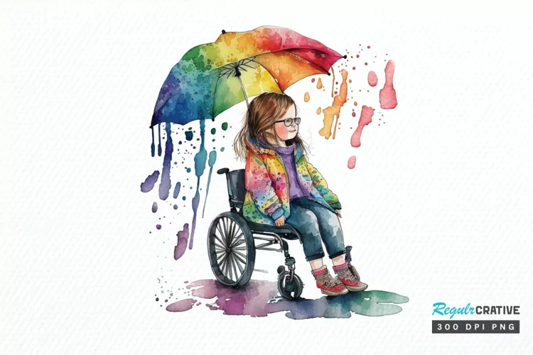 Watercolor Girl with Disability PNG Clipart