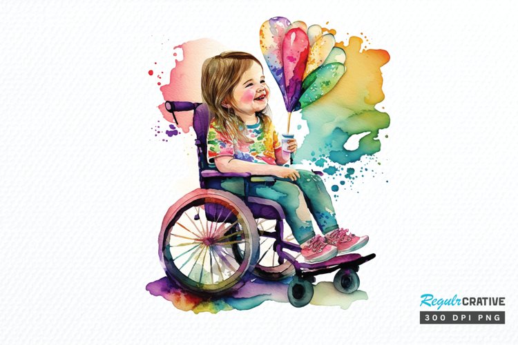 Watercolor Girl with Disability PNG Clipart