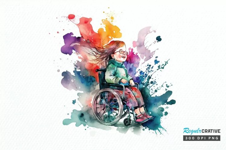 Watercolor Girl with Disability PNG Clipart