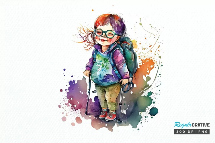 Watercolor Girl with Disability PNG Clipart