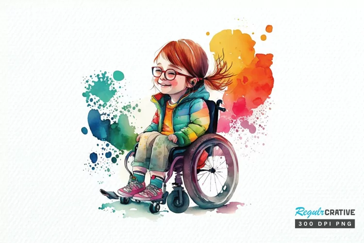 Watercolor Girl with Disability PNG Clipart