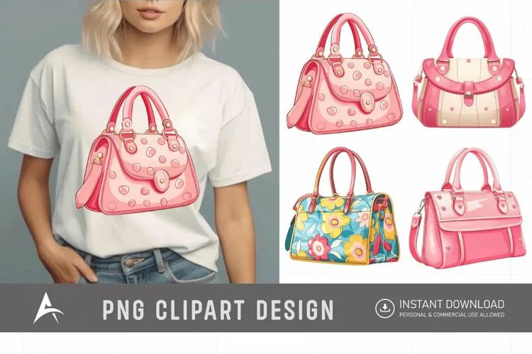 Watercolor Girls Modern beautiful Cute Purse Clipart