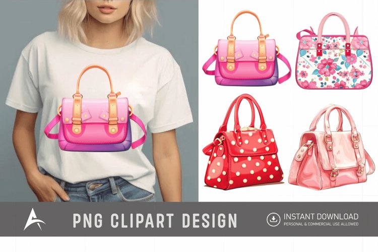 Watercolor Girls Modern beautiful Cute Purse Clipart example image 1