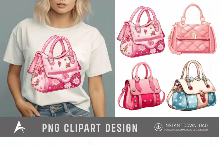Watercolor Girls Modern beautiful Cute Purse Clipart