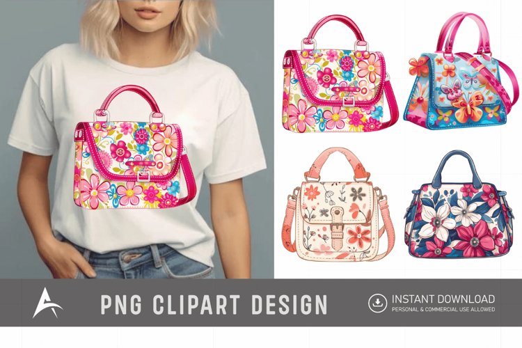Watercolor Girls Modern beautiful Cute Purse Clipart