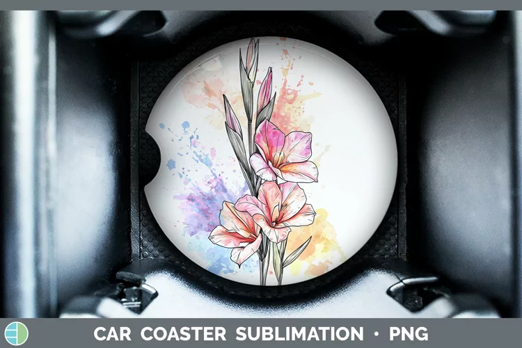 Watercolor Gladiolus Car Coaster Sublimation Designs