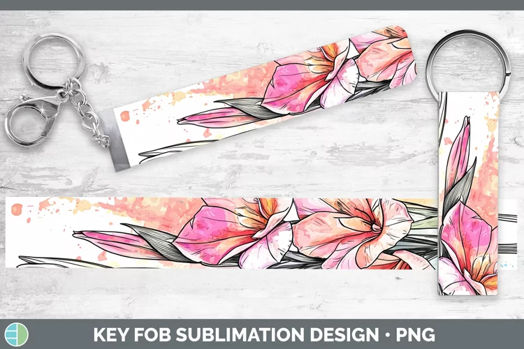 Watercolor Gladiolus Key Fob Sublimation Wristlet Designs