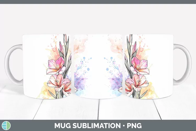 Watercolor Gladiolus Mug Wrap Sublimation Coffee Cup Designs