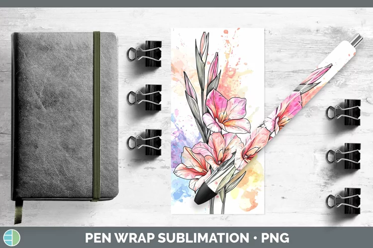 Watercolor Gladiolus Pen Wrap Sublimation Pen Designs