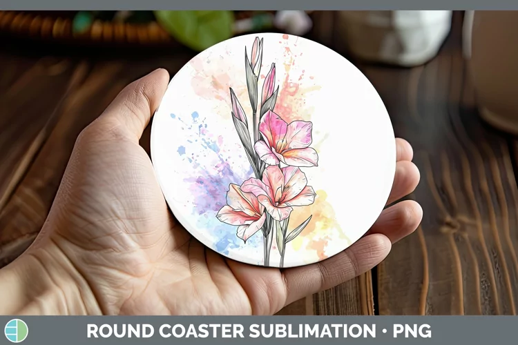 Watercolor Gladiolus Round Coaster Sublimation Coaster Desig