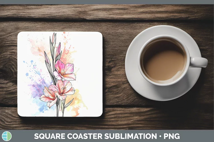 Watercolor Gladiolus Square Coaster Sublimation Coaster Desi