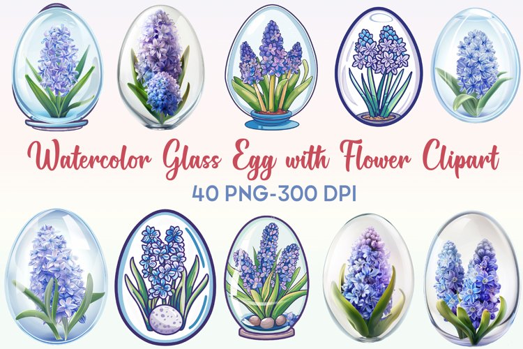 Watercolor Glass Egg With Flower Clipart Bundle example image 1