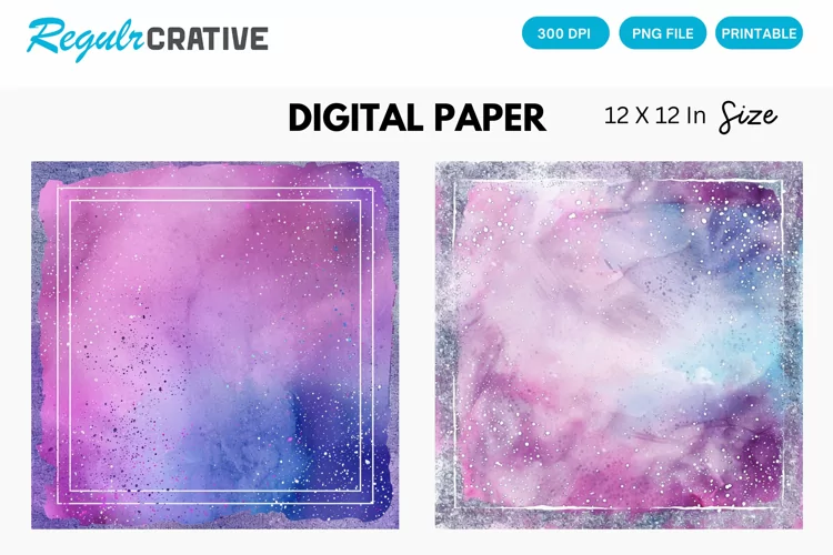 Watercolor Glitter Frame Digital Paper, Frame Background