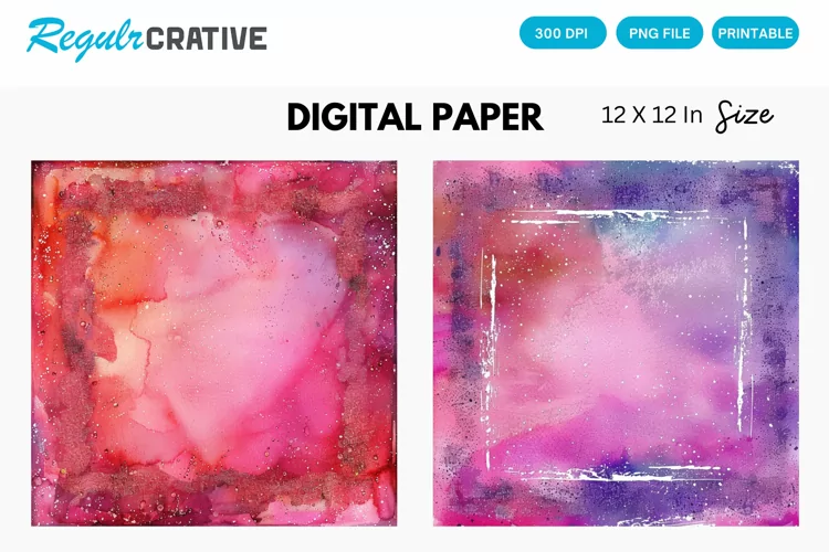 Watercolor Glitter Frame Digital Paper, Frame Background