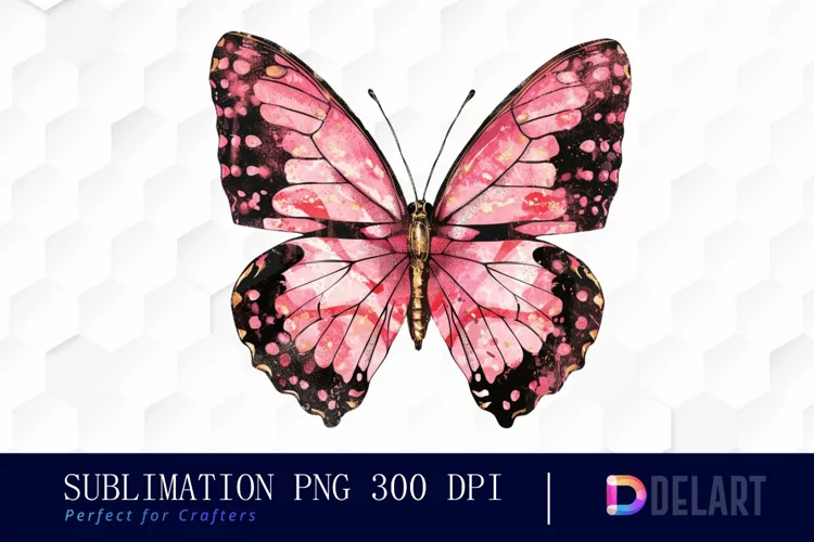 Glitter Pink Butterfly Illustration Clipart
