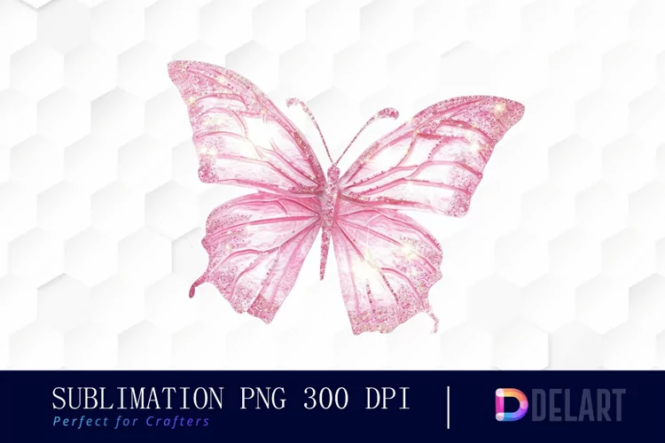 Glitter Pink Butterfly Sublimation PNG Clipart