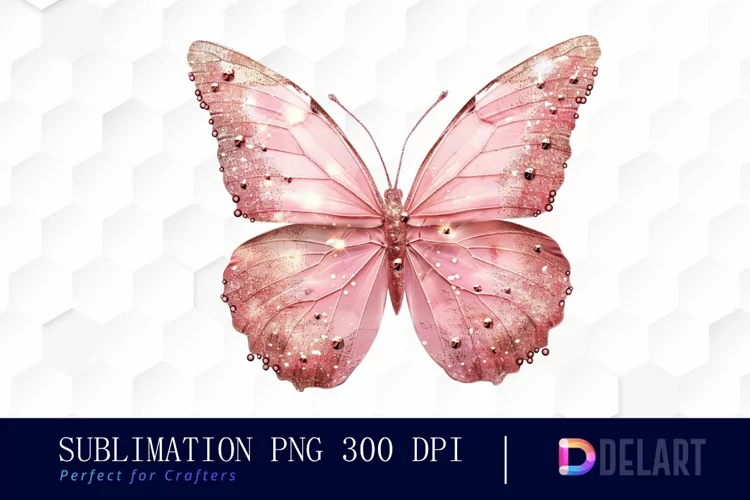Glitter Pink Butterfly Illustration Clipart