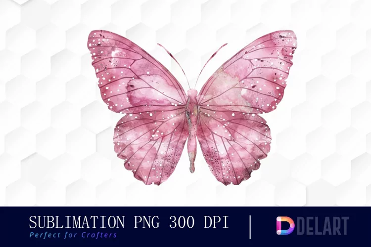 Glitter Pink Butterfly Sublimation PNG Clipart