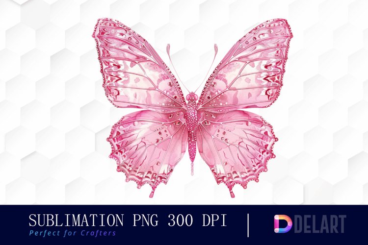Glitter Pink Butterfly Watercolor Clipart