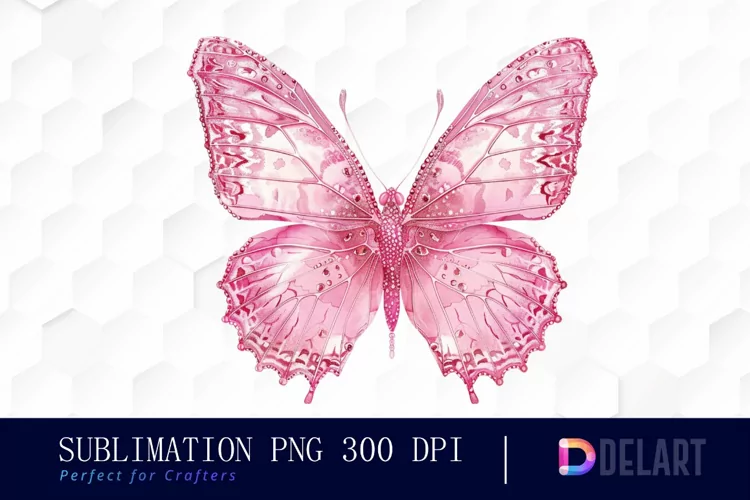 Glitter Pink Butterfly Watercolor Clipart
