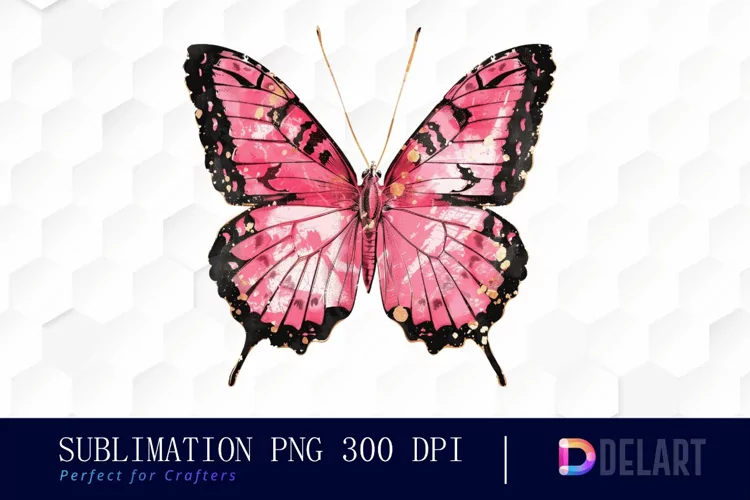 Glitter Pink Butterfly Sublimation PNG Clipart