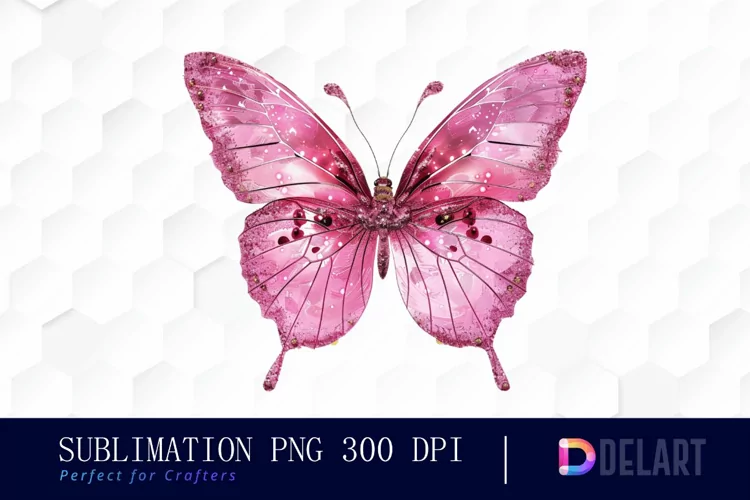 Glitter Pink Butterfly Watercolor Clipart