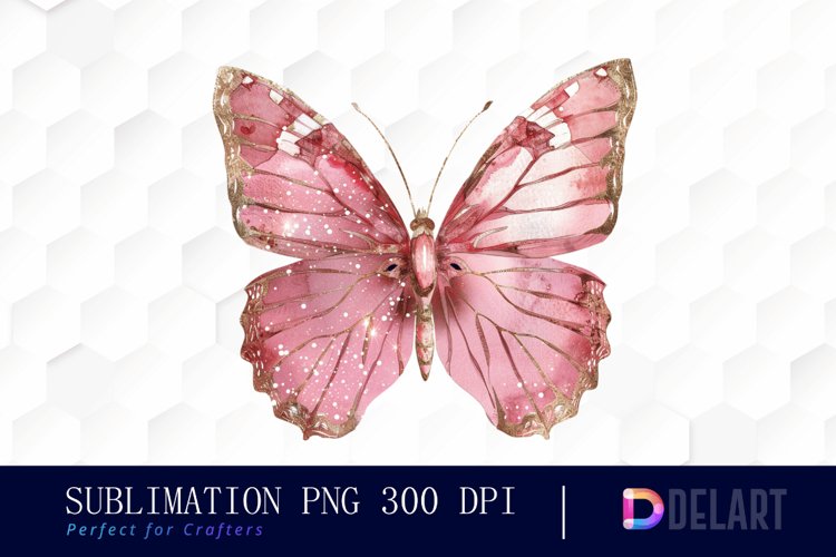 Glitter Pink Butterfly Sublimation PNG Clipart