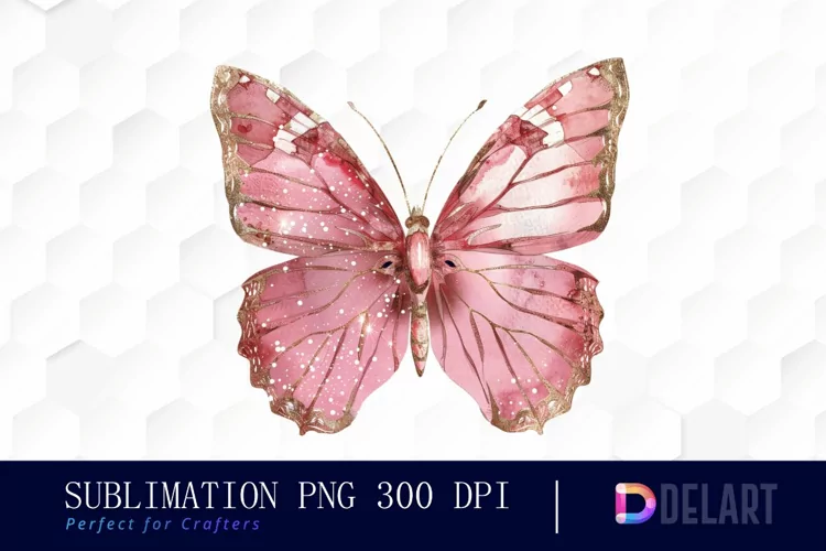 Glitter Pink Butterfly Sublimation PNG Clipart