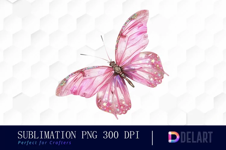 Glitter Pink Butterfly Watercolor Clipart