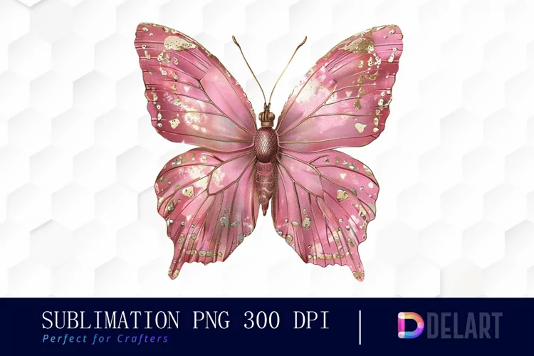 Glitter Pink Butterfly Sublimation PNG Clipart