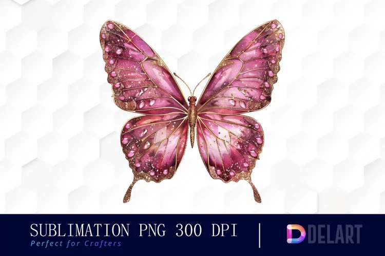 Glitter Pink Butterfly Illustration Clipart